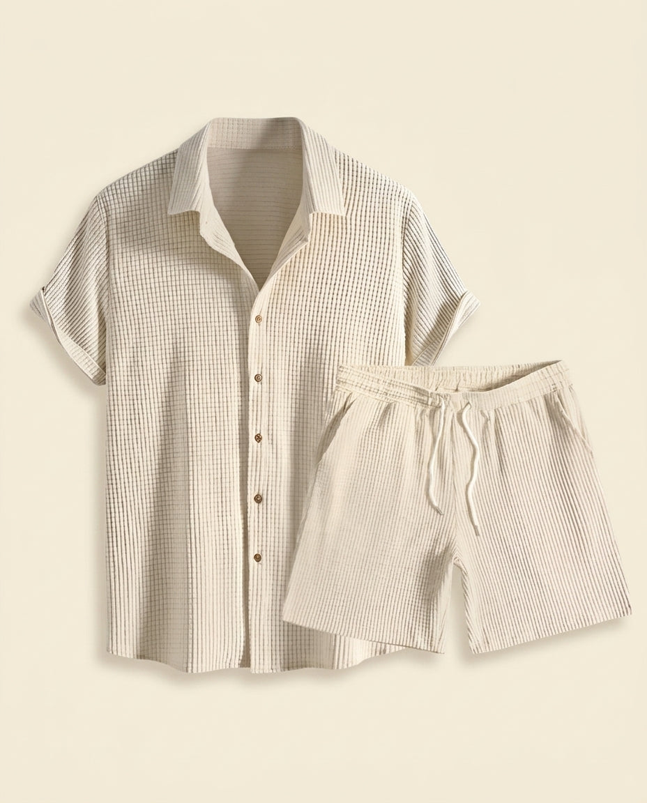 Waffle Texture Shirt & Shorts Set