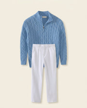 Cable Knit Zip & White Chino Set Blue