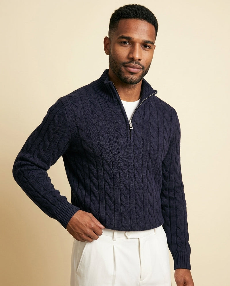 Cable Knit Zip & White Chino Set Navy