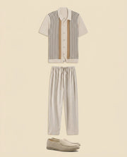 Stripe Knit Shirt & Linen Trousers Set
