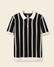 Stripe Zip Polo Shirt Black White