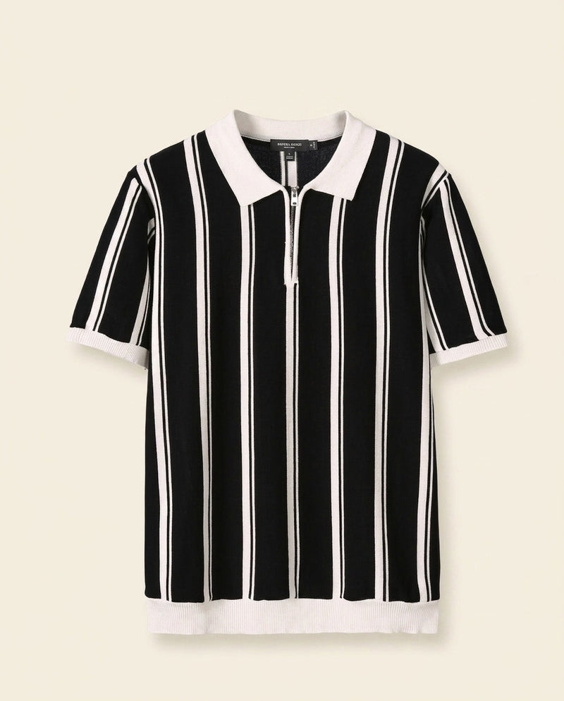 Stripe Zip Polo Shirt Black White