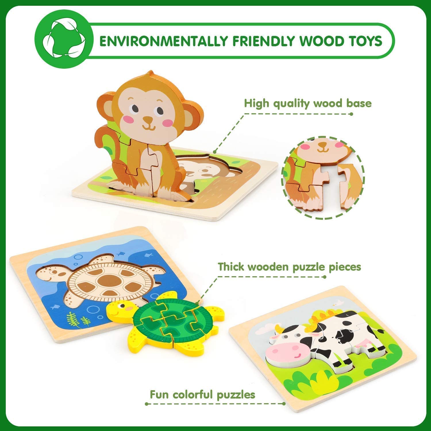 Montessori Wooden Puzzles for Toddlers Baby 1 2 3+ Years Old