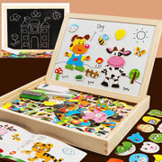 Montessori Wooden Multifunction Children Puzzle with Magnetic Writing and Drawing Board and Blackboard
