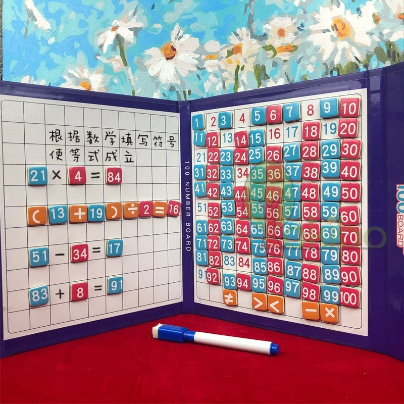Book / Magnetic Board Montessori – Learn to Count from 1 to 100 and to Add Or Subtract