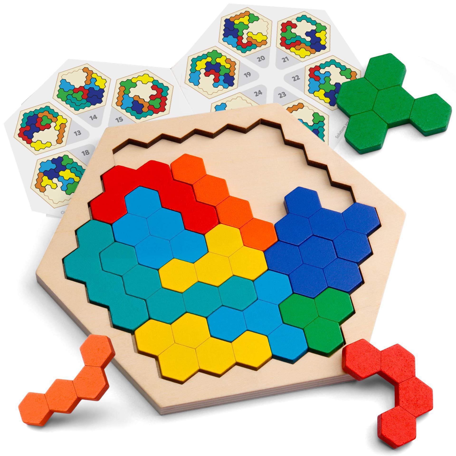 Montessori Wooden Hexagon Puzzle for Kid Tangram