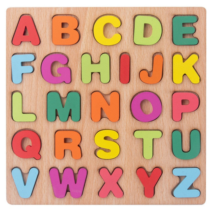 Montessori Children's 3D Wooden Puzzle with Alphabet and Number Shapes
