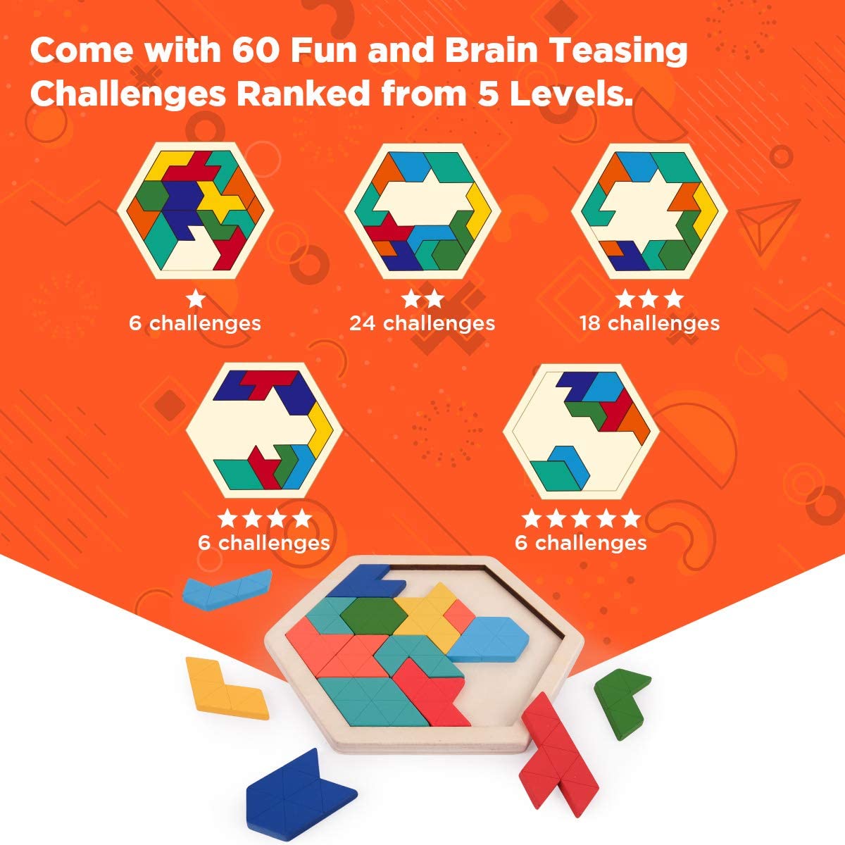 Montessori Wooden Hexagon Puzzle for Kid Tangram