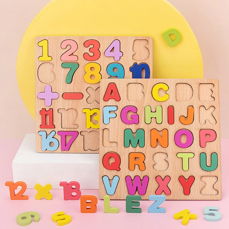 Montessori Children's 3D Wooden Puzzle with Alphabet and Number Shapes