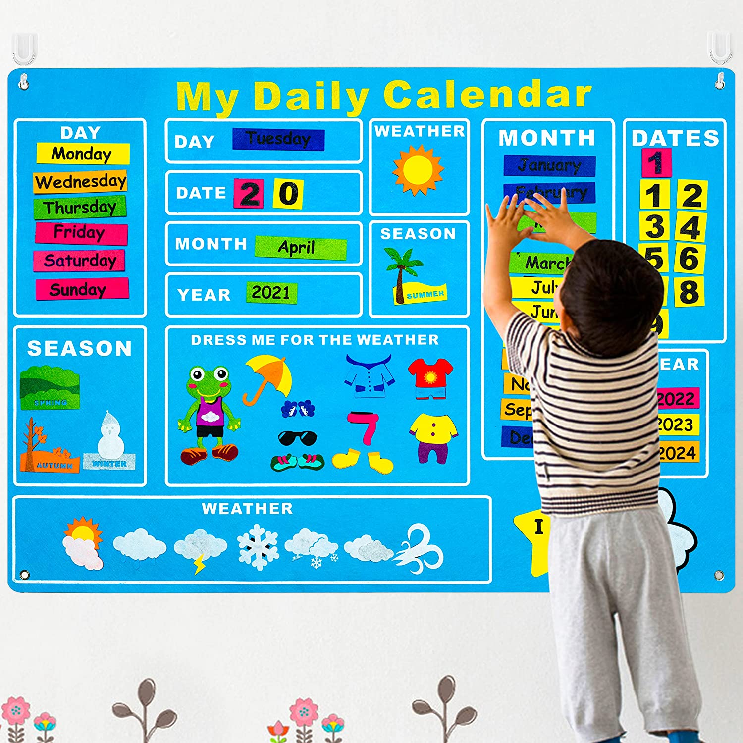 Montessori DAILY CALENDAR FELT KIT with 65 Pieces, for Kids