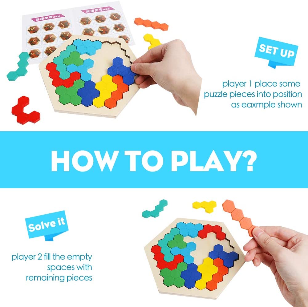 Montessori Wooden Hexagon Puzzle for Kid Tangram