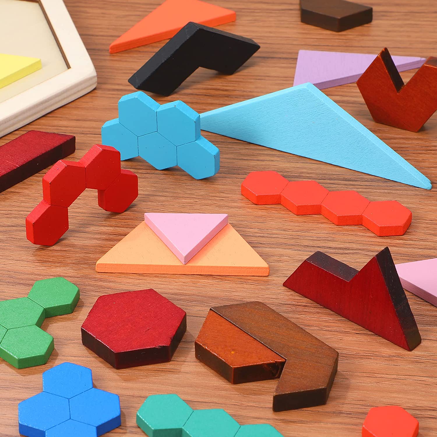 Montessori Wooden Hexagon Puzzle for Kid Tangram