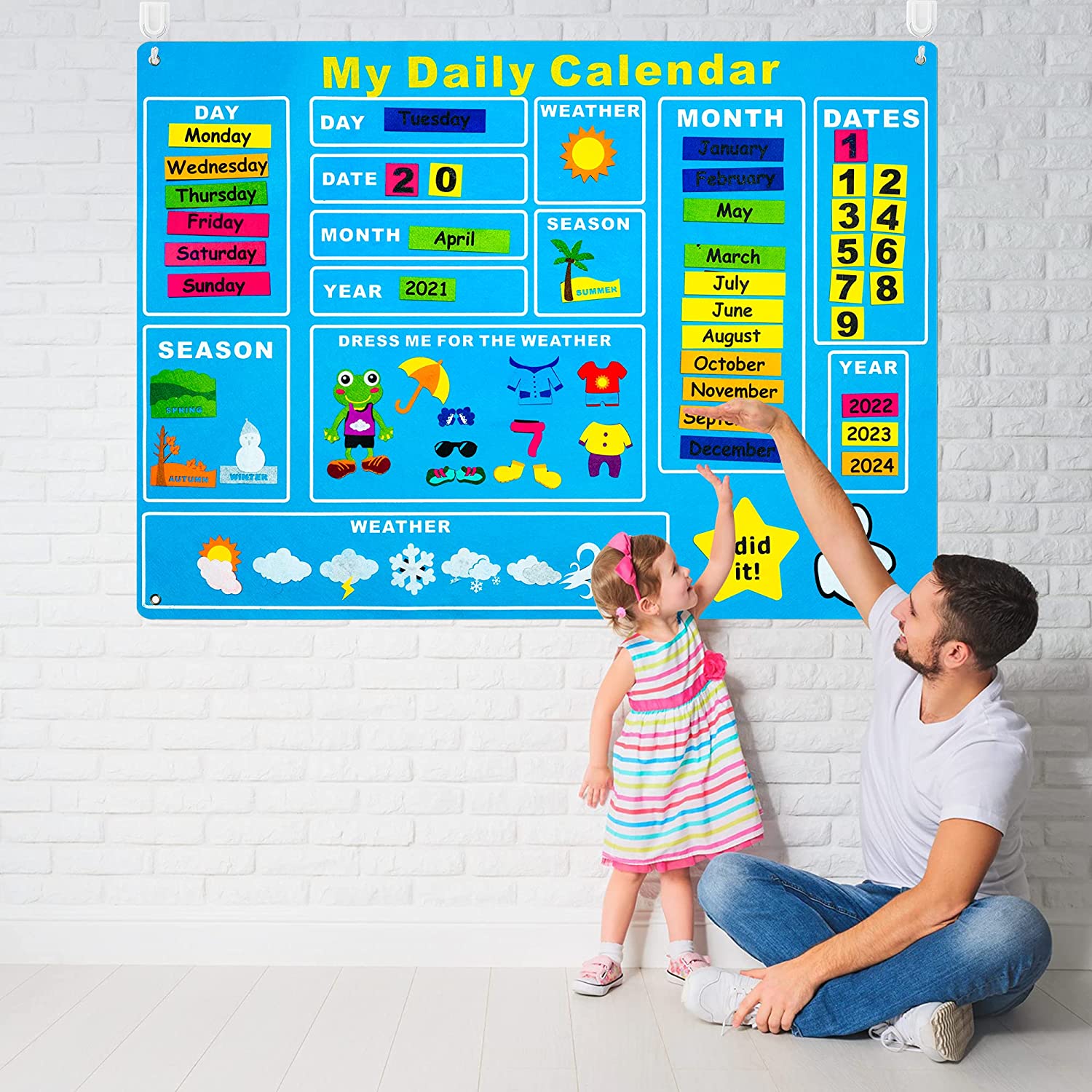 Montessori DAILY CALENDAR FELT KIT with 65 Pieces, for Kids