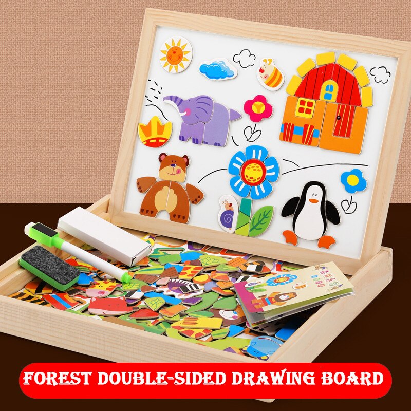 Montessori Wooden Multifunction Children Puzzle with Magnetic Writing and Drawing Board and Blackboard