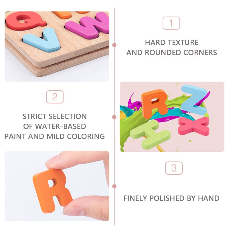 Montessori Children's 3D Wooden Puzzle with Alphabet and Number Shapes