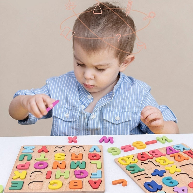 Montessori Children's 3D Wooden Puzzle with Alphabet and Number Shapes