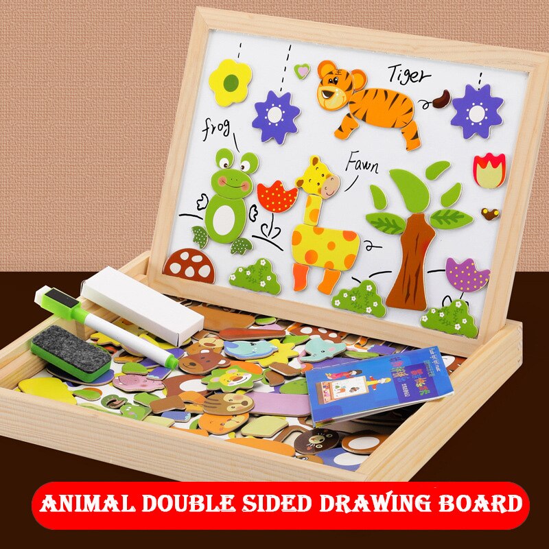 Montessori Wooden Multifunction Children Puzzle with Magnetic Writing and Drawing Board and Blackboard