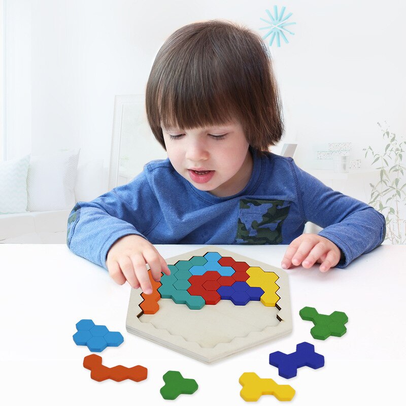 Montessori Wooden Hexagon Puzzle for Kid Tangram