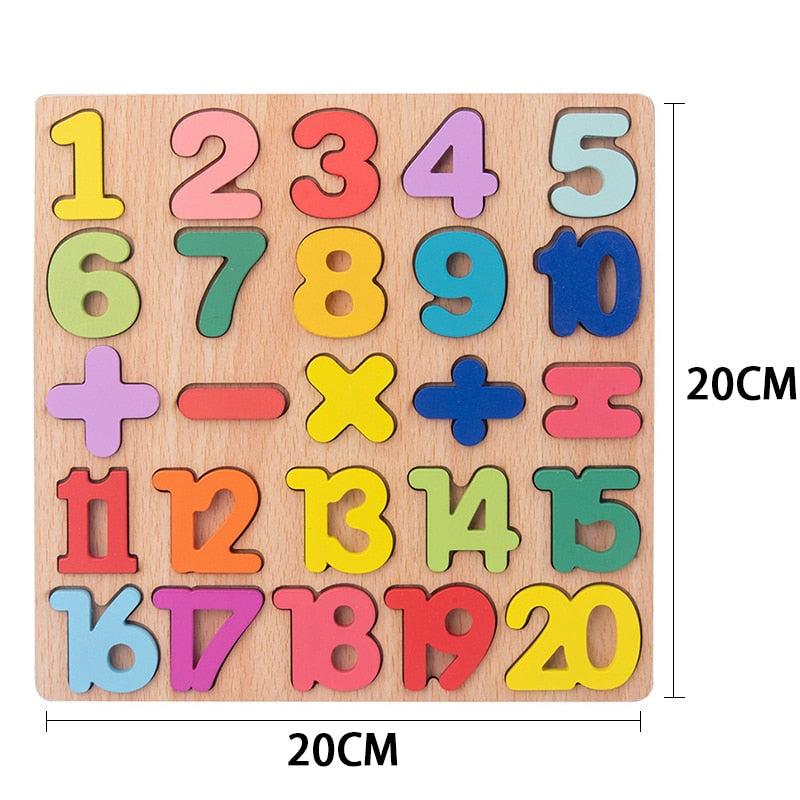 Montessori Children's 3D Wooden Puzzle with Alphabet and Number Shapes