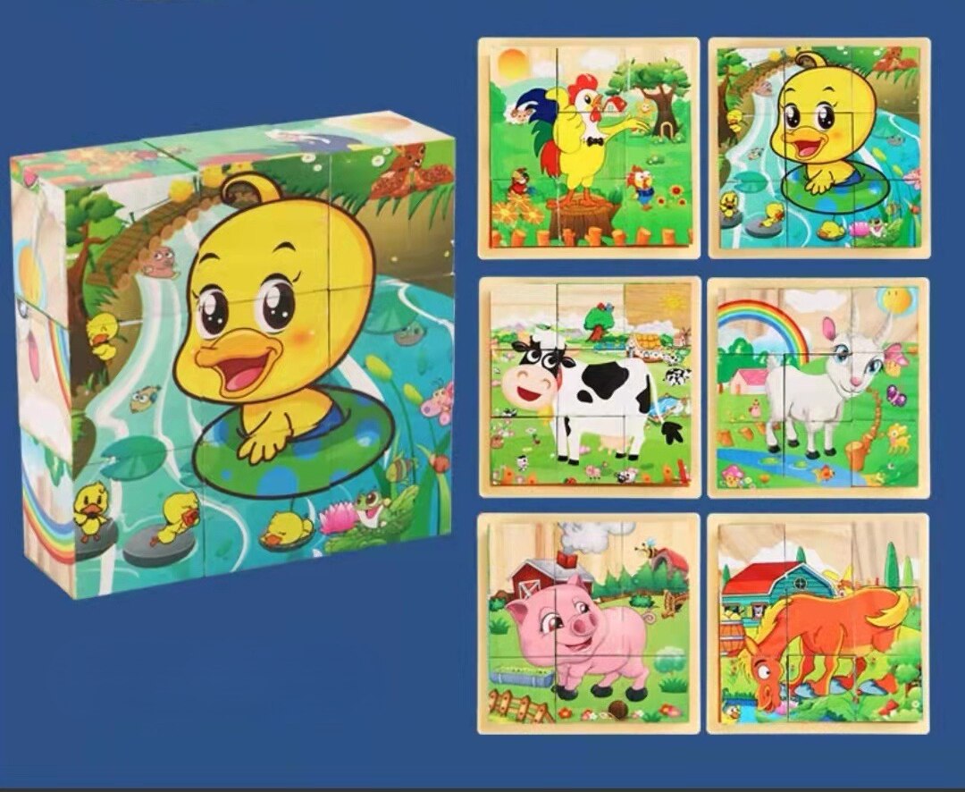 Montessori 9 Pieces Six-sided 3D Cubes Jigsaw Puzzles (3-6 Years Old)