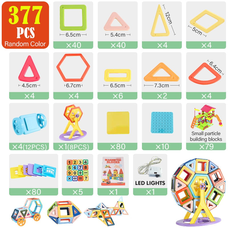 Montessori Magnetic Construction Kit with up to 377 Pieces