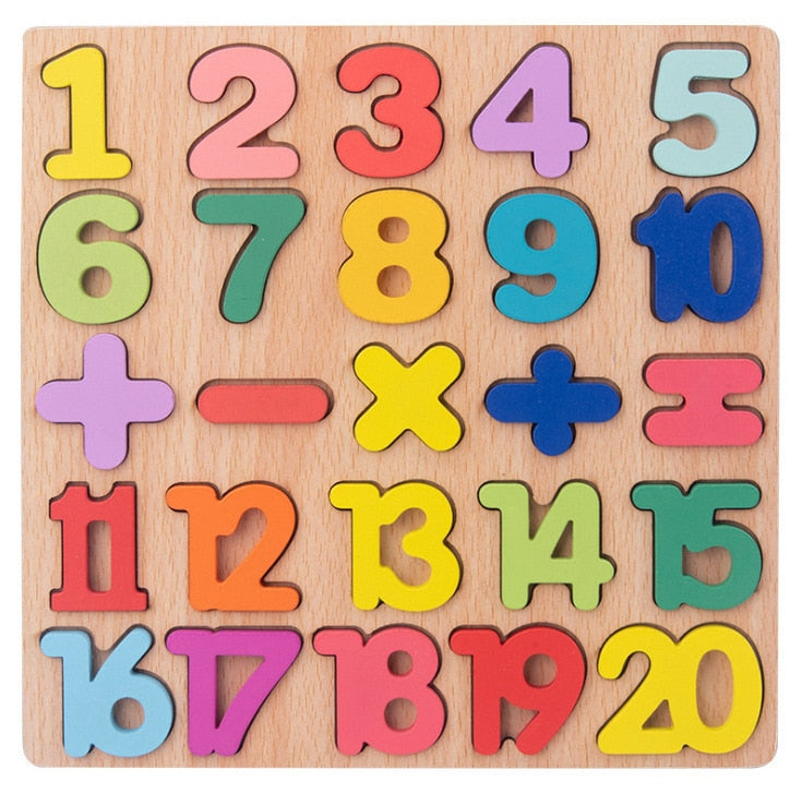 Montessori Children's 3D Wooden Puzzle with Alphabet and Number Shapes