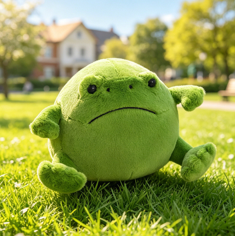 Green Sad Frog, Green Happy Frog Plush Toy