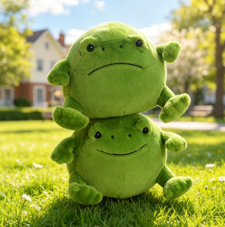 Green Sad Frog, Green Happy Frog Plush Toy