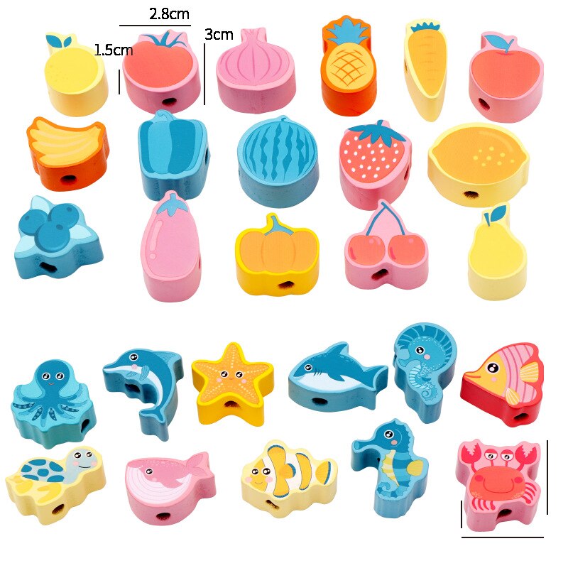 Montessori Wooden Lacing Toy DIY Wooden Beads for Children