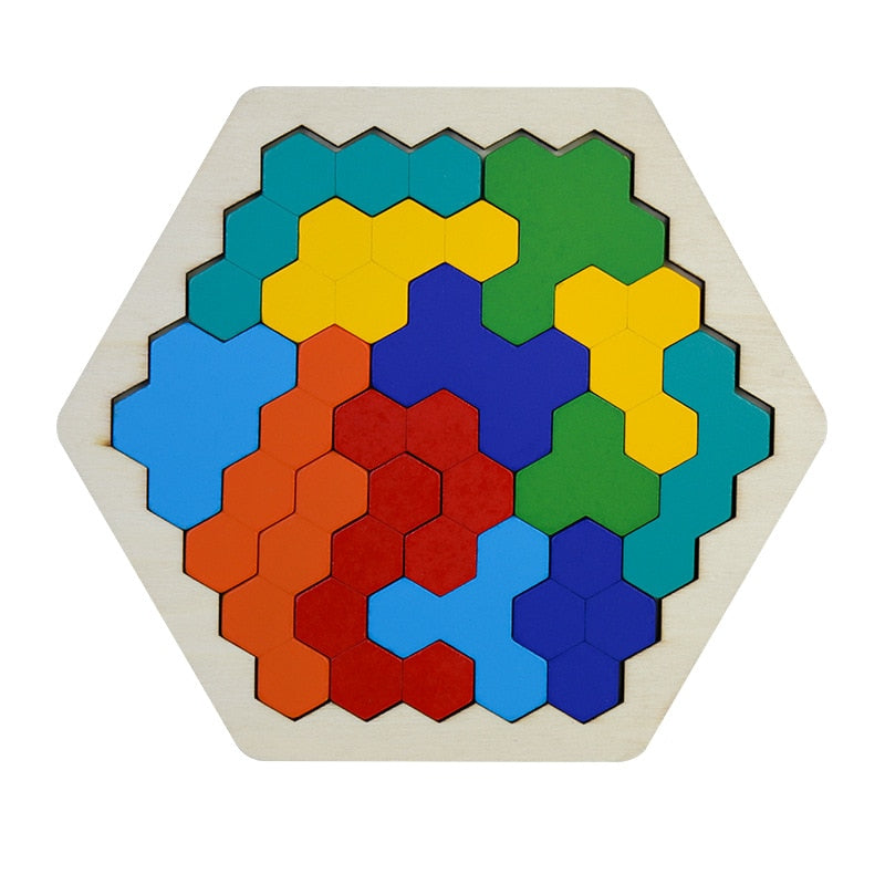 Montessori Wooden Hexagon Puzzle for Kid Tangram