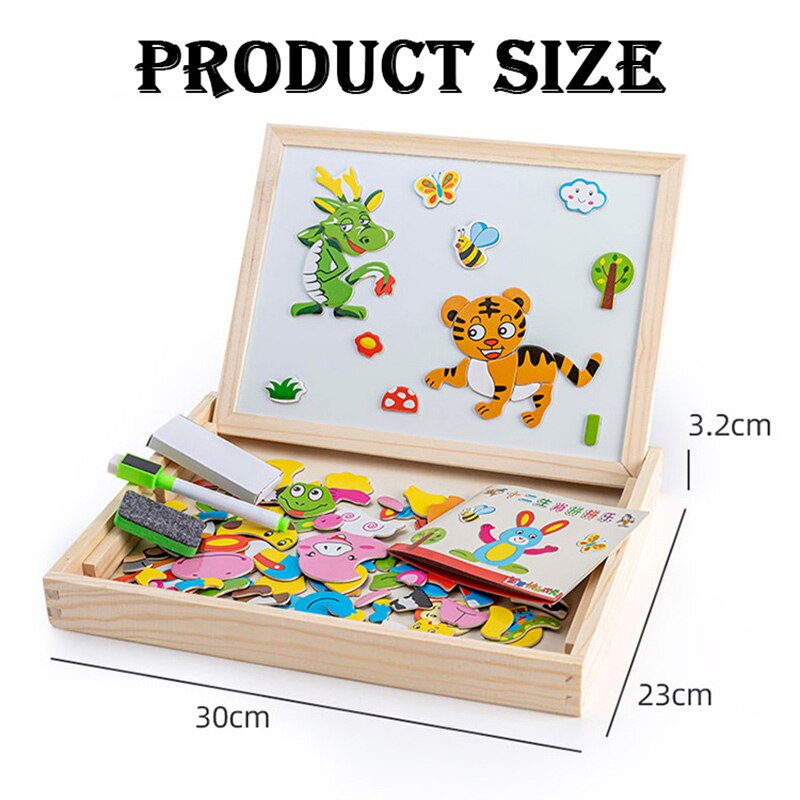 Montessori Wooden Multifunction Children Puzzle with Magnetic Writing and Drawing Board and Blackboard