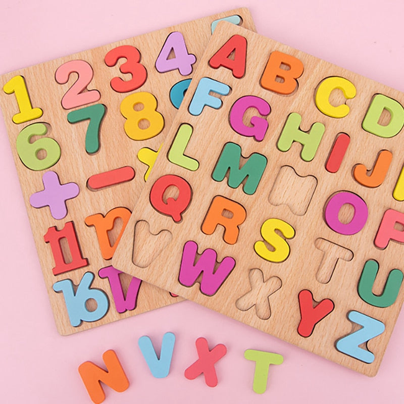 Montessori Children's 3D Wooden Puzzle with Alphabet and Number Shapes