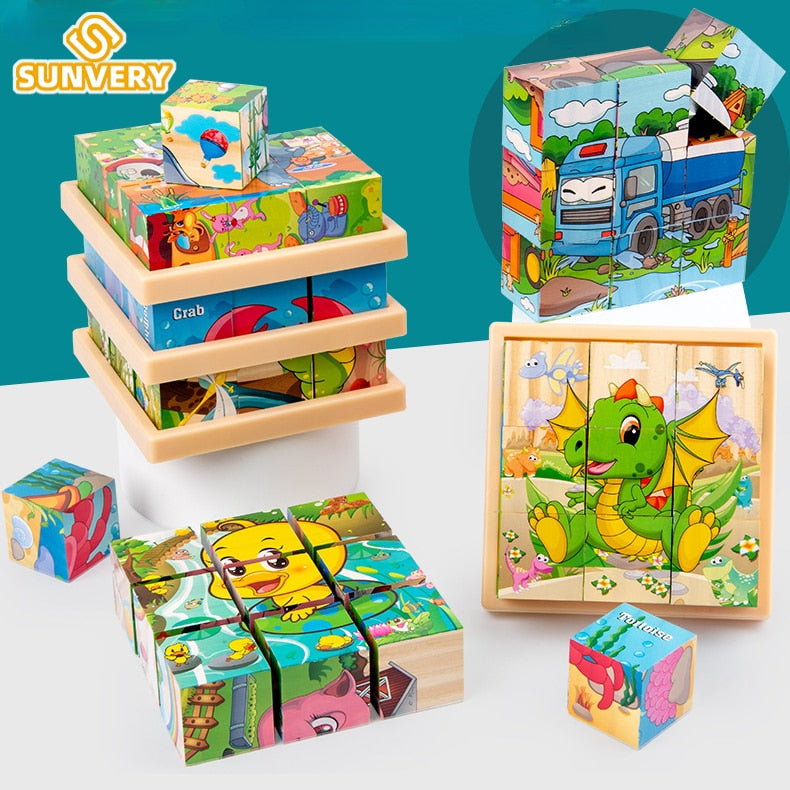 Montessori 9 Pieces Six-sided 3D Cubes Jigsaw Puzzles (3-6 Years Old)