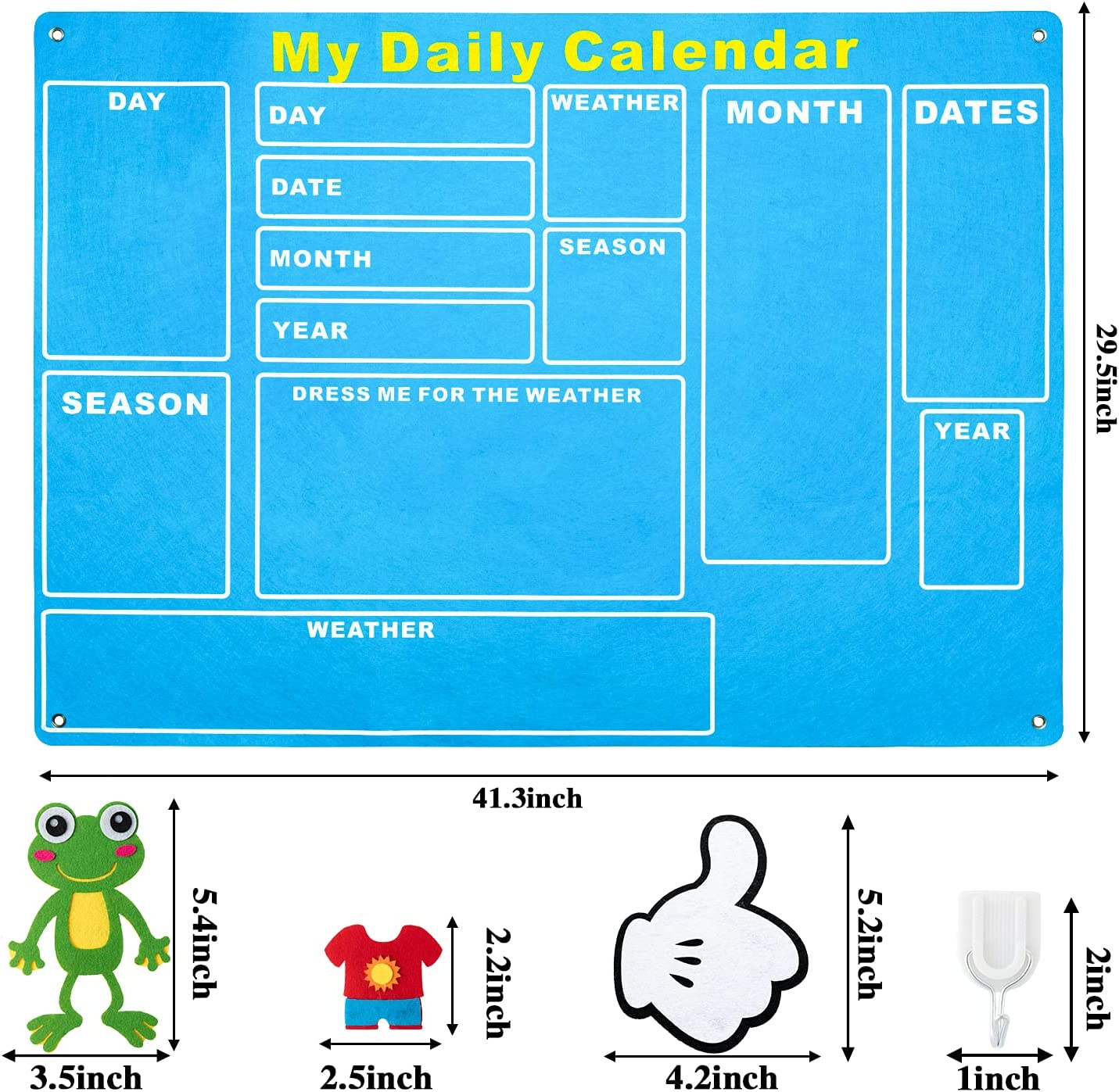 Montessori DAILY CALENDAR FELT KIT with 65 Pieces, for Kids
