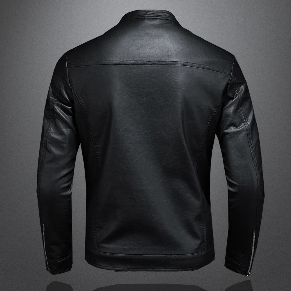 Nero Men's PU Leather Biker Jacket – Slim Fit Stand Collar