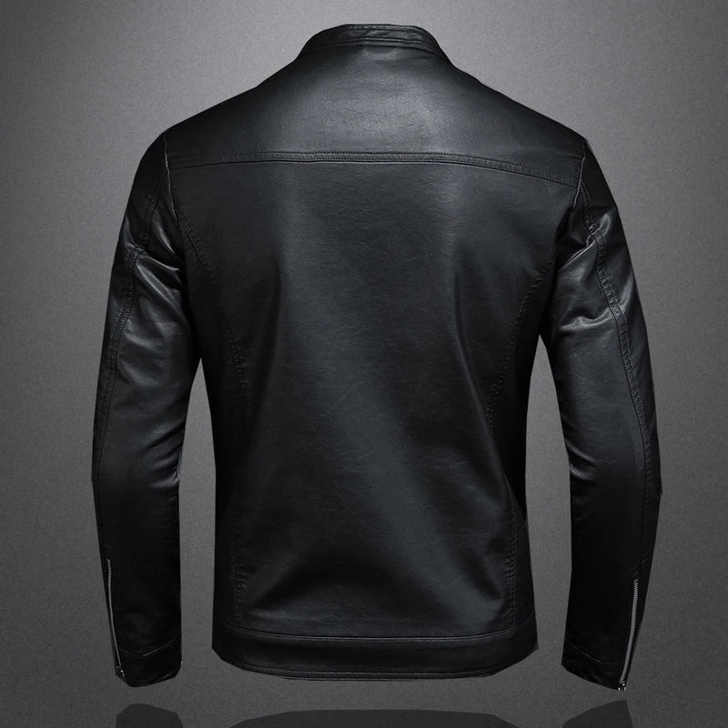 Nero Men's PU Leather Biker Jacket – Slim Fit Stand Collar