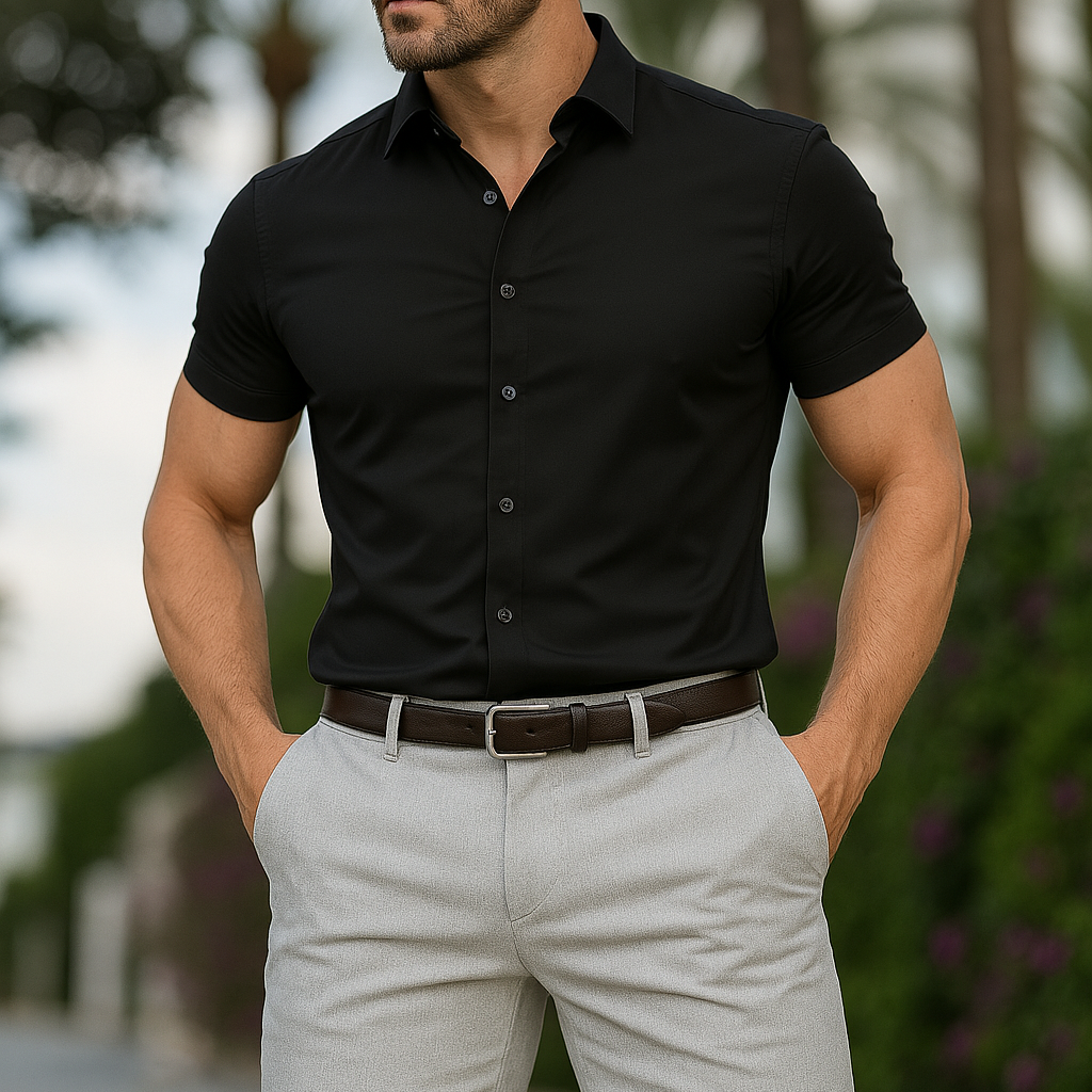 La Finezza Corta Men's Short Sleeve Dress Shirt – Slim Stretch Fit