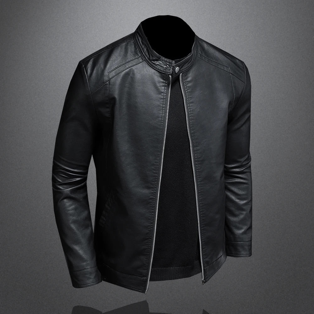 Nero Men's PU Leather Biker Jacket – Slim Fit Stand Collar
