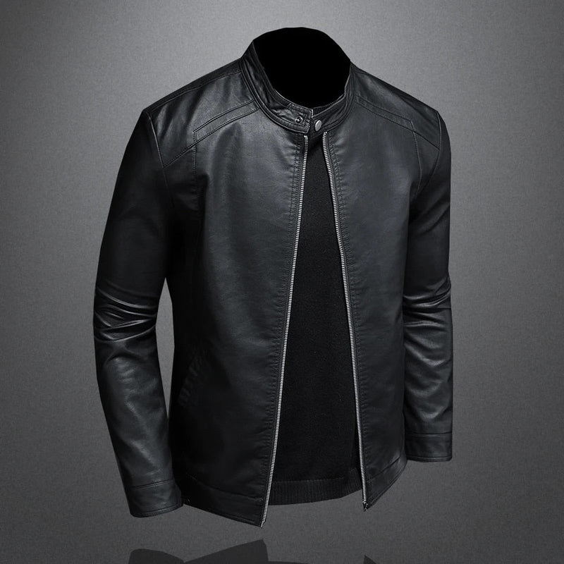 Nero Men's PU Leather Biker Jacket – Slim Fit Stand Collar