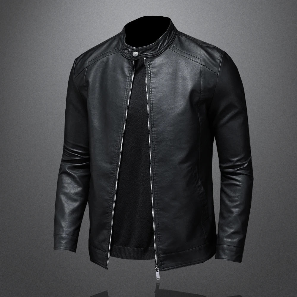 Nero Men's PU Leather Biker Jacket – Slim Fit Stand Collar