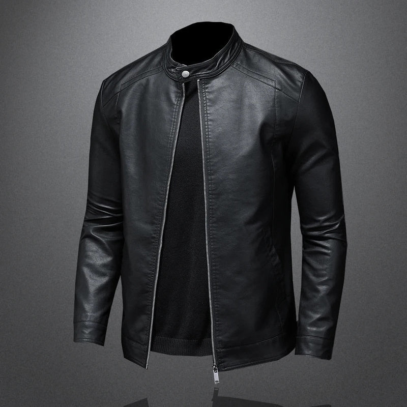 Nero Men's PU Leather Biker Jacket – Slim Fit Stand Collar