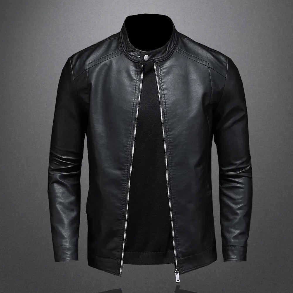Nero Men's PU Leather Biker Jacket – Slim Fit Stand Collar