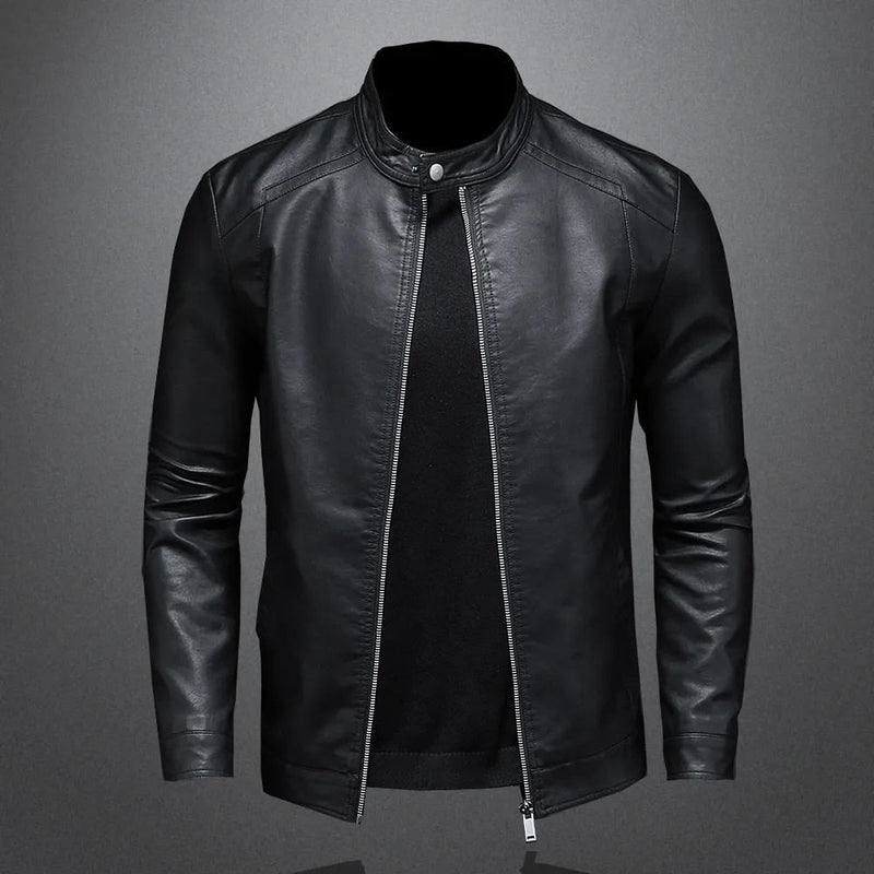 Nero Men's PU Leather Biker Jacket – Slim Fit Stand Collar