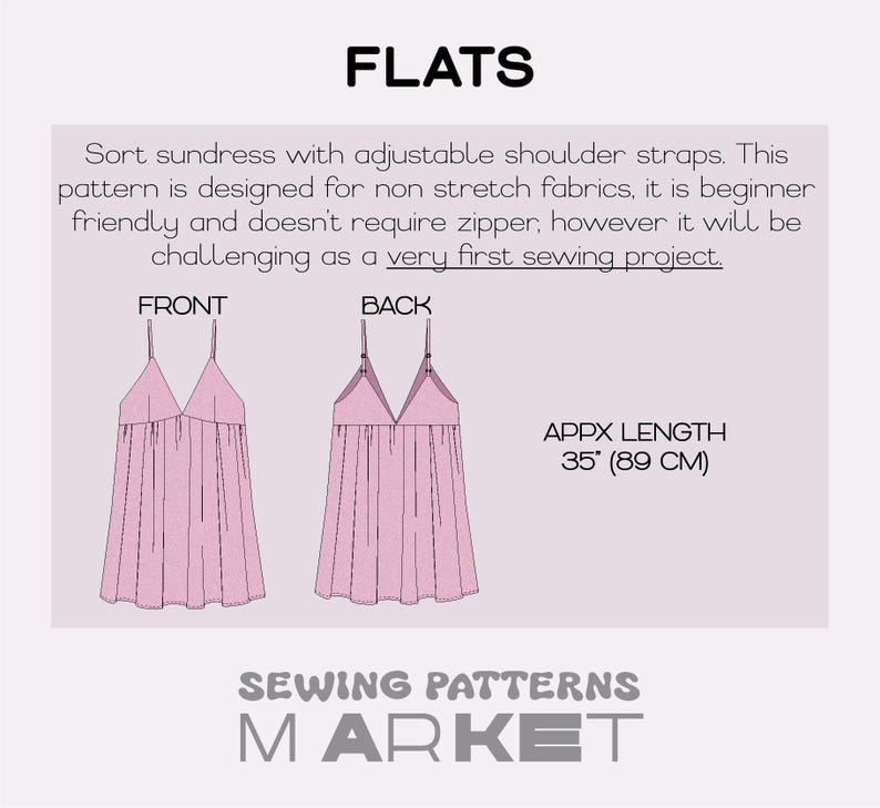 Flared Dress Sewing Pattern For Women Sundress PDF Pattern XS - 4XL, Summer Dress Pattern, Plus Size Dress , Slip Dress (PDF Download)