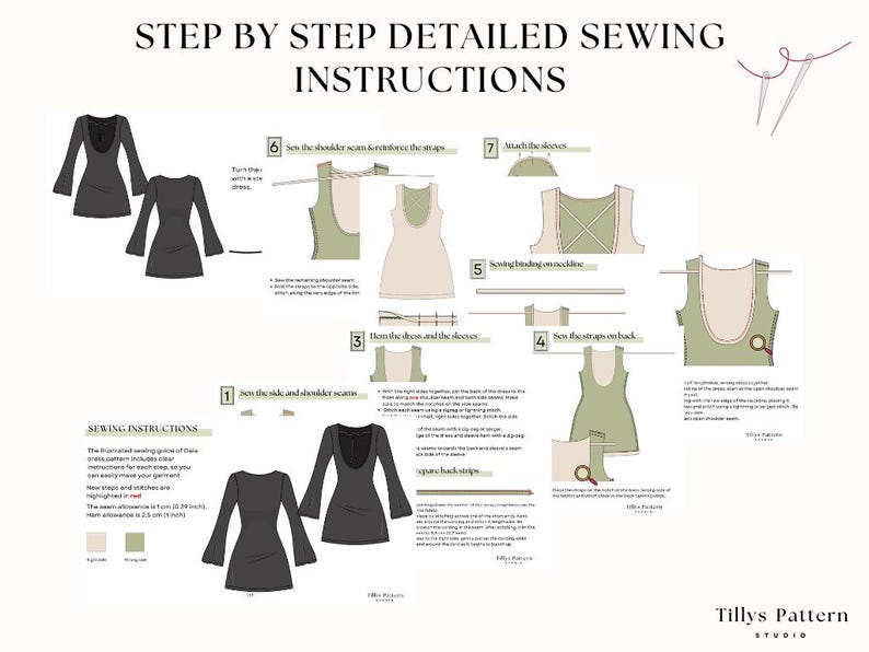 Open Back Mini Dress Sewing Pattern: Flared Sleeves Dress, US 0-24 (PDF Pattern)