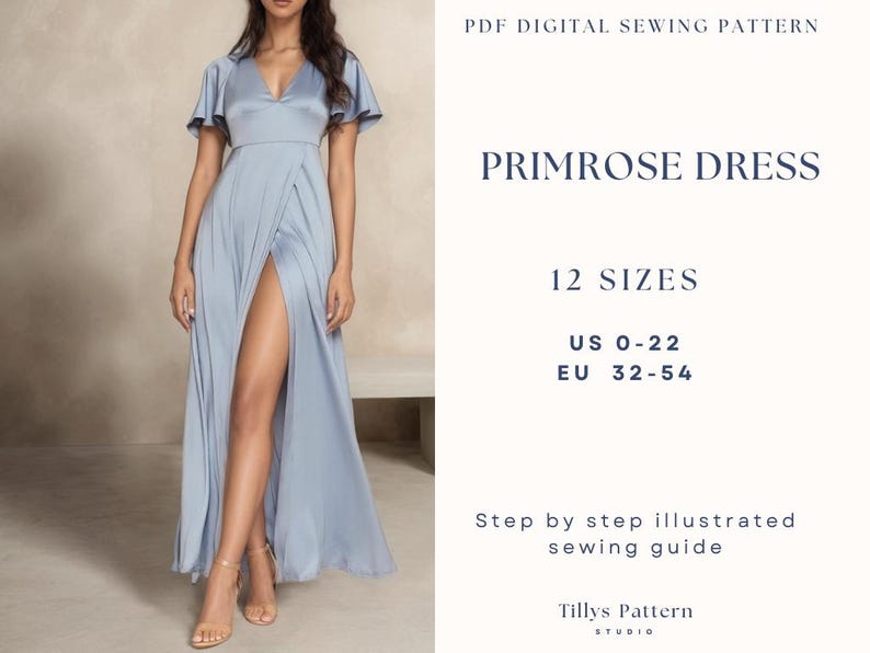Satin Dress Pattern|Prom Dress Pattern| Formal dress pattern| Maxi slit dress pattern| Bridesmaid dress pattern| Wedding dress| US 0-22