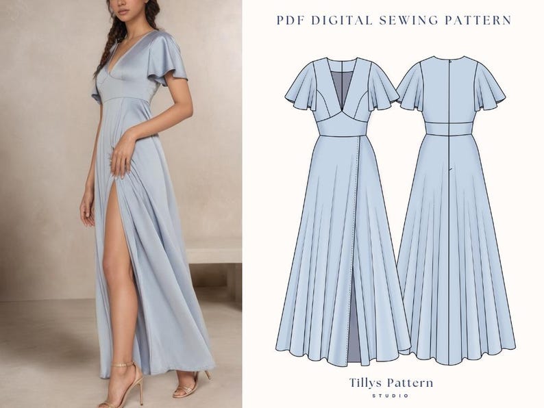 Satin Dress Pattern|Prom Dress Pattern| Formal dress pattern| Maxi slit dress pattern| Bridesmaid dress pattern| Wedding dress| US 0-22