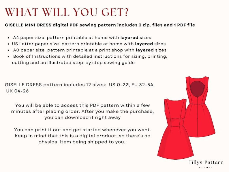 Mini Dress Sewing Pattern| Open back mini dress| Hourglass Shape Dress| Wedding guest dress| Prom Dress Pattern| Homecoming dress| US 0-22 (PDF Download)