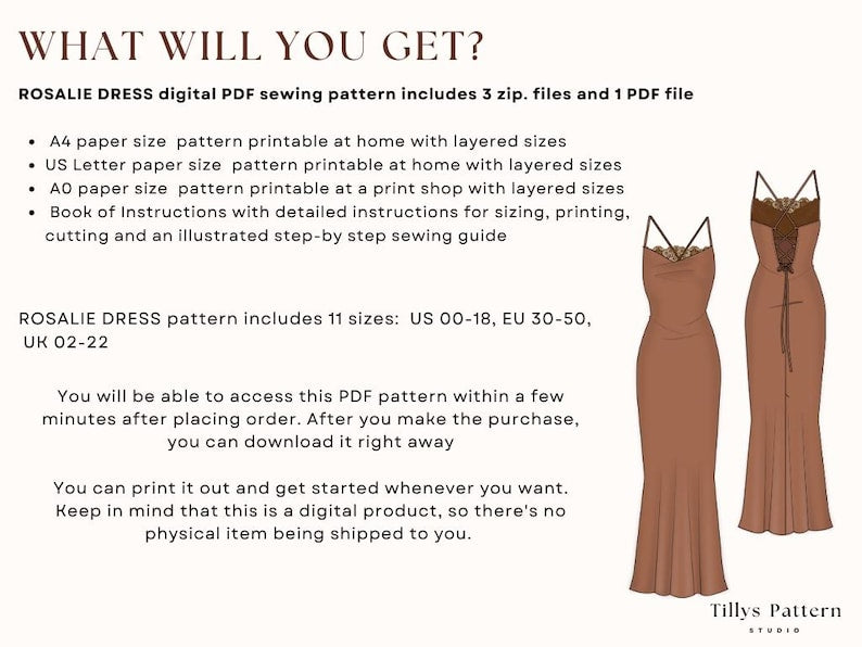 Cowl Neck Slip Dress Sewing Pattern: Evening Back-Tie Gown (US 00-18) (PDF Pattern)