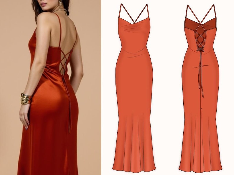 Cowl Neck Dress Sewing Pattern| Backless slip dress pattern| Back Tie Dress| Prom dress pattern| Wedding dress pattern| US 00-18